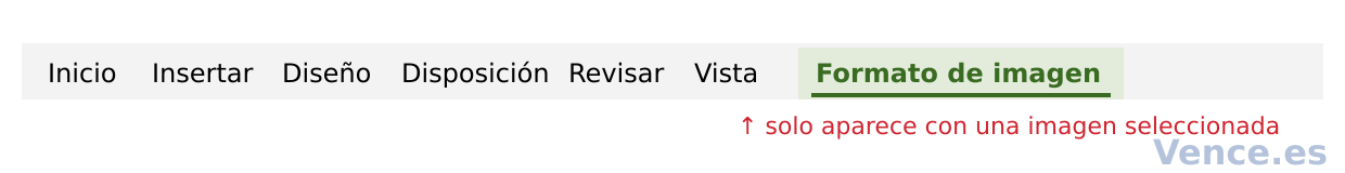 Pestaña contextual Formato de imagen: solo aparece en la cinta cuando hay una imagen seleccionada